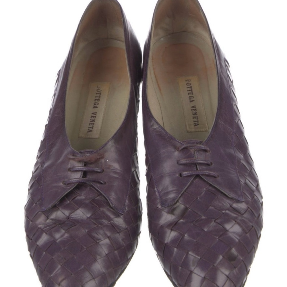 Vintage Bottega Veneta Purple Woven Leather Women's Oxfords